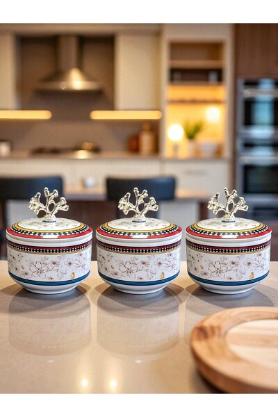 ferayhome Kitchen Accessory 3-Piece Breakfast Storage Container Spice Rack Sugar Bowl Butterfly Pattern Silver - Feray Home