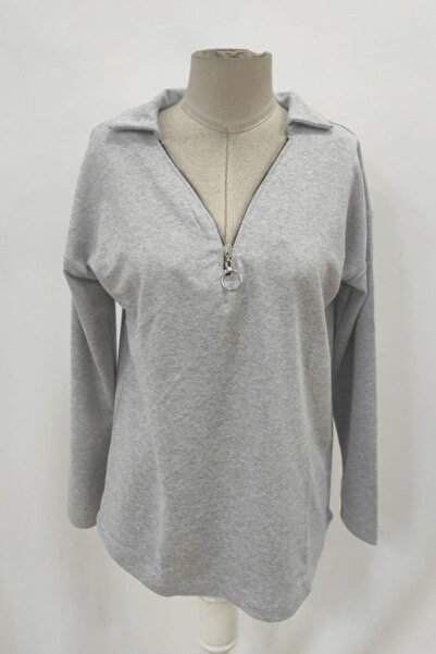 Mossta Μακρυμάνικη μπλούζα με φερμουάρ δύο κλωστών - Γκρι