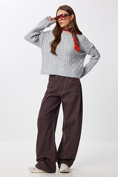 Lovelyİstanbul Saç Örgülü Triko Kazak LPF0114 GRİ