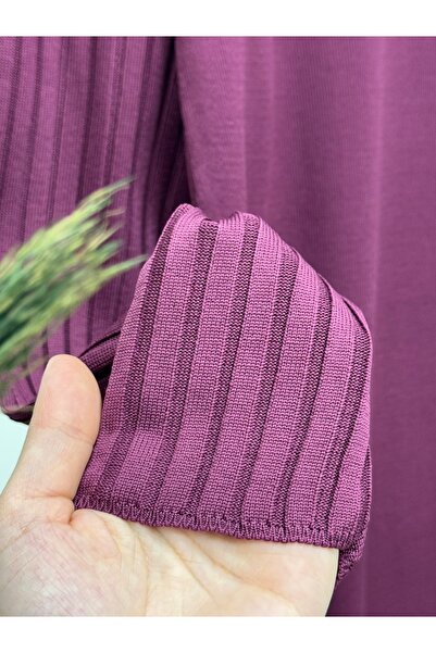 BENAHOLL Lamisa Cold Rope Tunic with Sleeves and Ribbed Bottoms-Sy3191 Plum