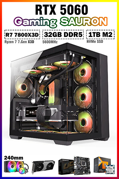 Zeiron Sauron Beta X3 Ryzen 7 7800X3D 32GB DDR5 RAM 1TB M.2 SSD RTX5060 Sıvı Soğutmalı Oyuncu Bilgisayarı