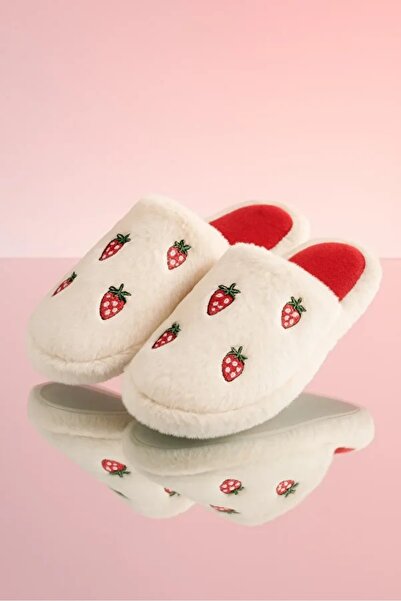 Deniz Terlik New Year's Strawberry Women's Plush Silent Sole House Slippers