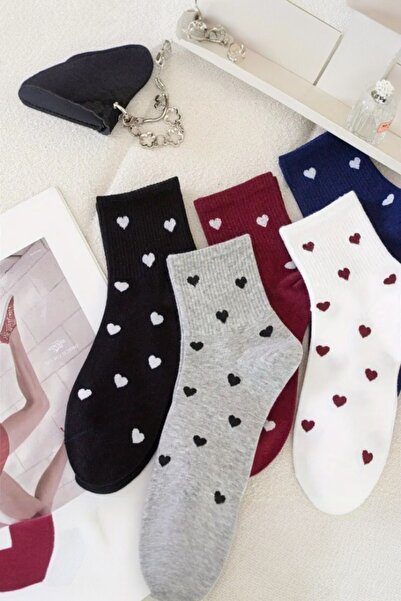 Hitit Socks Дамски 5 чифта висококачествени къси колежански чорапи с минималистичен сърдечен мотив, многоцветни