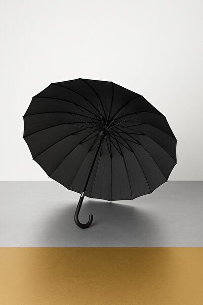 MACERATİ 24 Telli Premium Siyah Unisex Lüx Kaliteli Bastonlu Protokol Şemsiye