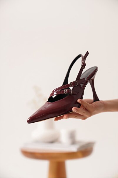 İREM Lenora Women's Burgundy Patent Leather Heeled Shoes