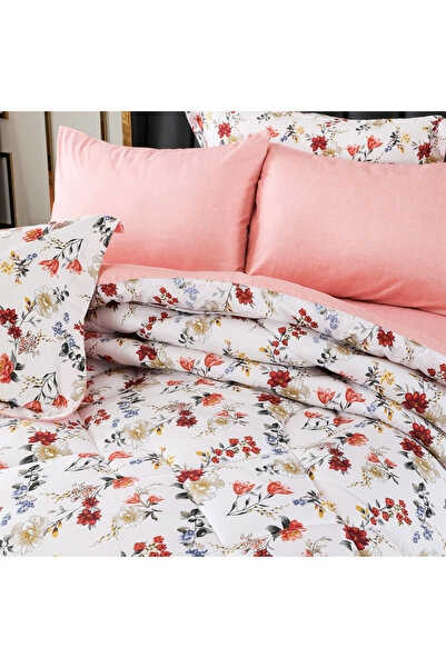 Alhabib bedding Desire Summer Bedspread Queen Size 200X150 cm White Pink Floral Print 4 Pieces