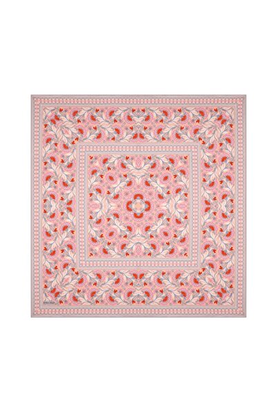 Bursa İpek Salmon Carnation Pattern Twill Silk Scarf