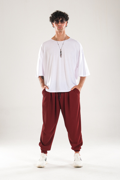 COCOPELLI Corduroy Pleated Burgundy Shalwar Pants