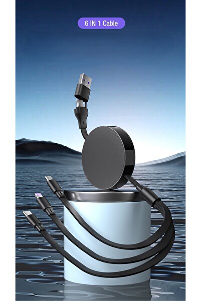 MATECHNO 100W Geri Çekilebilir Makaralı Çoklu Şarj Kablosu Dönüştürücülü Ligh...