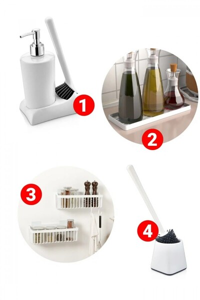 GenelTedarik Bathroom Kitchen Soap Dispenser Organizer Brush Set of 4