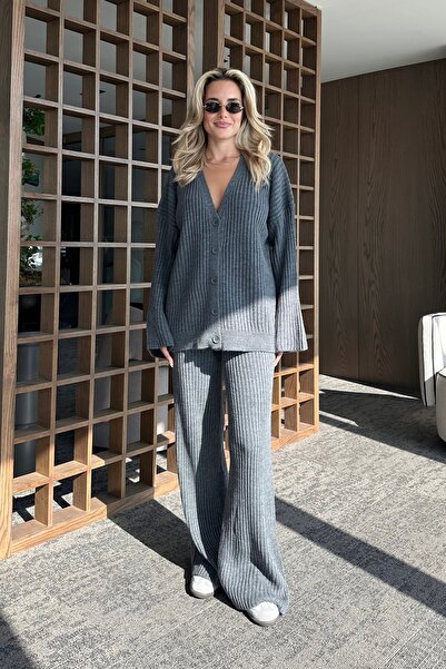 Laluvia Anthracite Cardigan Knitwear Set - 4600