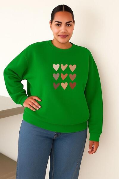 BENROMA 3-нишка джърси с много сърца, голяма унисекс блуза с принт