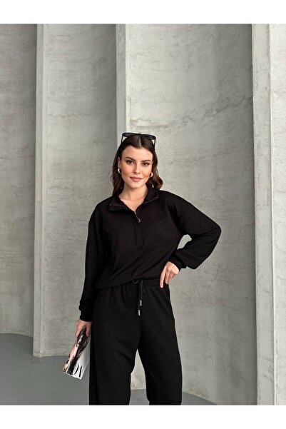 ZF BUTİK Γυναικείο σετ αθλητικής φόρμας με φερμουάρ και λαιμόκοψη πόλο