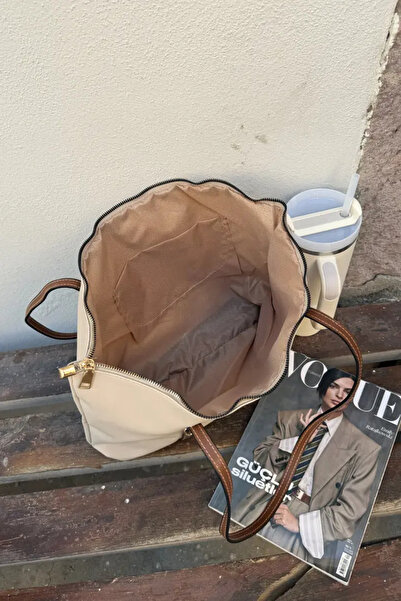 LEONAS Striped Front Eyelet Women's Shopper Bag Carmira St0023 Mink