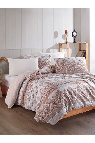 JOLLY HOME Lodos Home Conzaliza 100% Cotton Double Duvet Cover Set-White/Dusty Rose