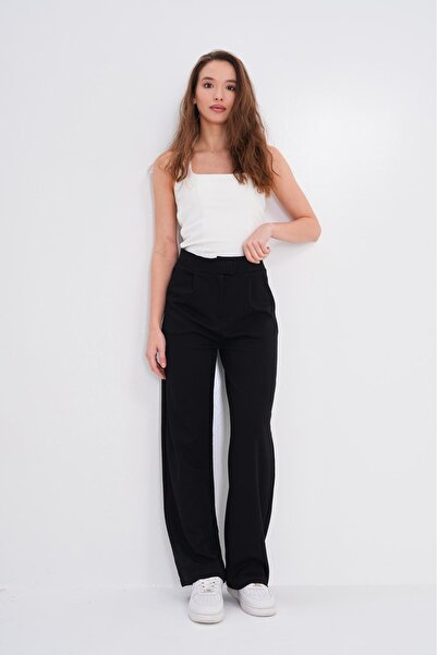 HG MODA Palazzo Black talie înaltă Pantaloni cu talie reglabilă cu picioare l...