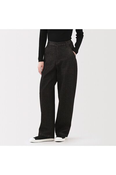 Muji Kapok Blend Denim Wide Pants, Black