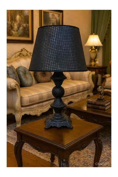 DEDE Lamp Base Black Static Painted Black with Rattan Hat