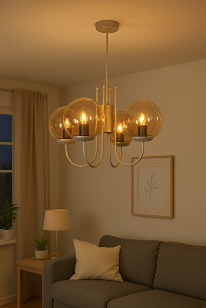 Modavize Zerrin Modern Tasarım Salon Yemek Odası Mutfak Gri Renk Bal Camlı Sarkıt 4 Lü Avize