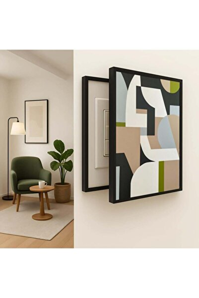 4gdran لوحة كانفس لتغطية طبلون الكهرباء بتصميم تشكيلي مع برواز بني مجوف