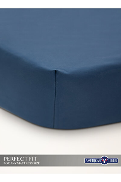 American Linen King Plain Fitted Elastic Bedsheet with 2 Pillow Case 200 x 200 Cm Navy Blue