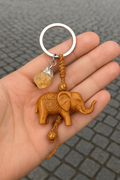 Sunshe Atelier Sitrin Taşlı Fil Anahtarlık (Bolluk Bereket-Şans-Cesaret)