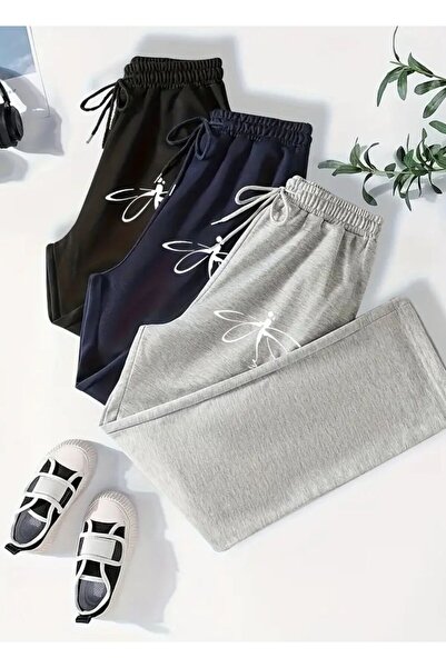 Le Vion 3-Piece Minimal Printed Baggy Loose Sweatpants - Wide Leg High Waist ...