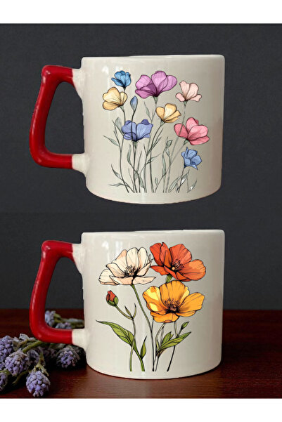 lili hediyelik طقم أكواب مكون من قطعتين مطبوع عليه زهور - هدايا لعيد الميلاد،...