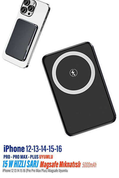 EXENAR iPhone 12 13 14 15 16 Uyumlu 15W Hızlı Şarj Magsafe Powerbank 5000 Mah...