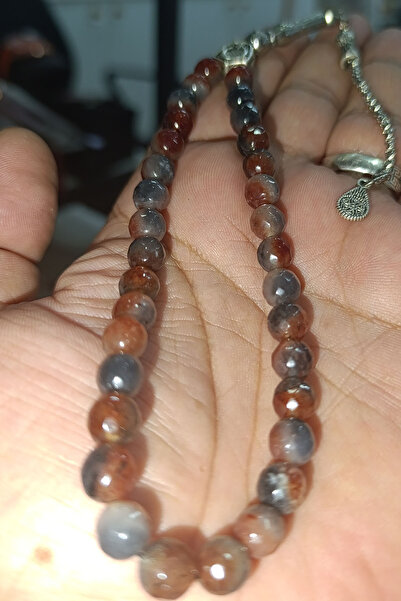 TAŞÇIZADE حجر العقيق البني الرمادي 8 مم مسبحة من الحجر الطبيعي