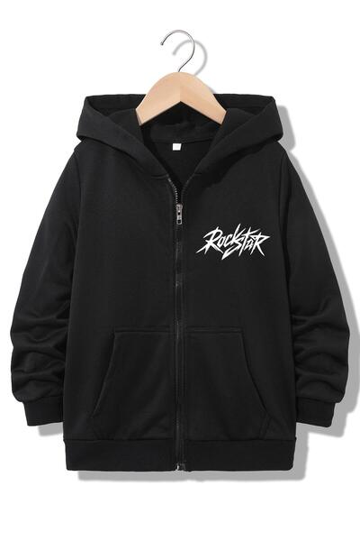 Genel Markalar Unisex Baskılı Fermuarlı Çocuk Ceket – Kapüşonlu – 2 İplik Şar...