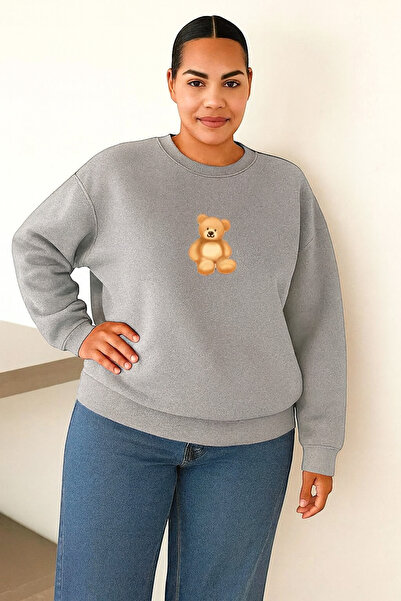 DM DOLCE MORE Hanorac unisex de mărime mare, cu 3 fire, din bumbac pieptănat, cu imprimeu de ursuleț