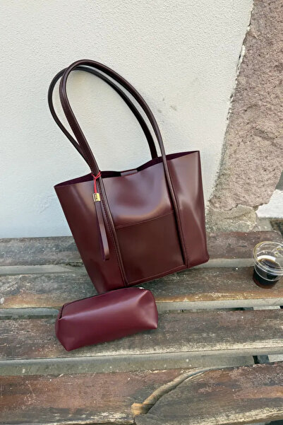 LEONAS Women's Hand and Shoulder Bag with Front Eyelet Makeup Bag Pescare St0020 Burgundy