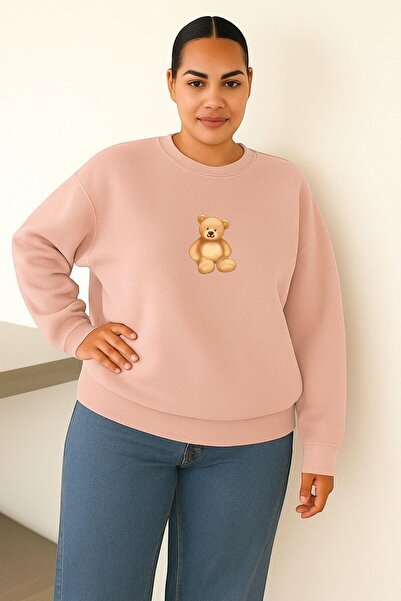 DM DOLCE MORE Hanorac unisex de mărime mare, cu 3 fire, din bumbac pieptănat, cu imprimeu de ursuleț