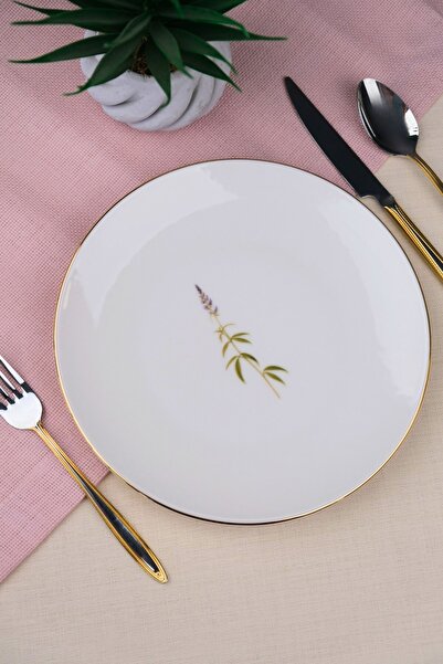 tabakevi Tabak Evi Porcelain Natura Cluster Gold Gilded Cake Plate 20.50cm Single