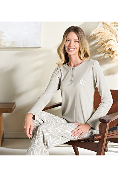 Over Sleep by Poleren Düğmeli Yaka Battal Uzun Kol Pijama Takımı