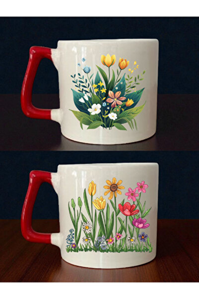 lili hediyelik طقم من كوبين مطبوعين بتصميم الزهور - هدايا لأعياد الميلاد، هدا...