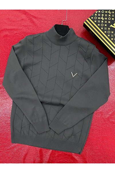 Vado Boğazlı Erkek Triko Kazak – Düz Desenli