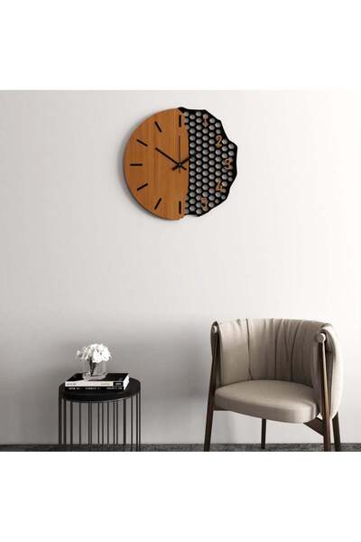 4gdran ساعة حائط خشبية بتصميم خلية نحل وهندسي عصري بسيط