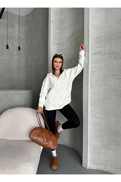 ZF BUTİK Hanorac oversize pentru femei cu fermoar și glugă