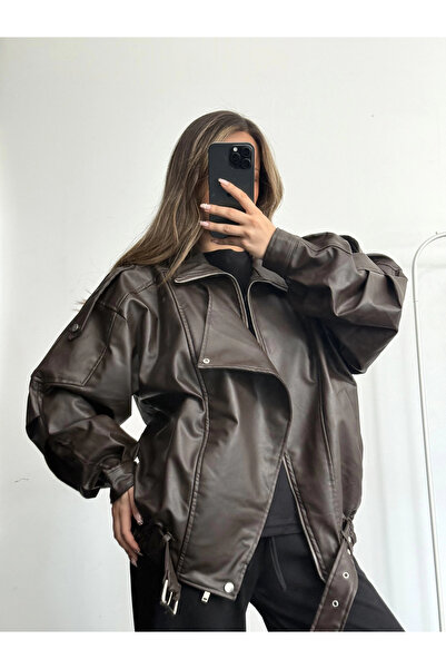 nona butik Jachetă de piele Angela oversize - maro