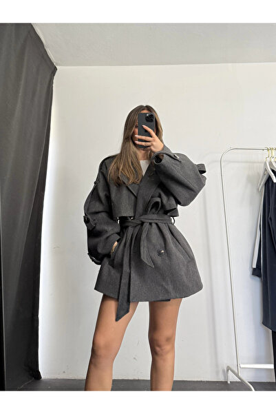 nona butik معطف ميندي القصير - أنثراسايت