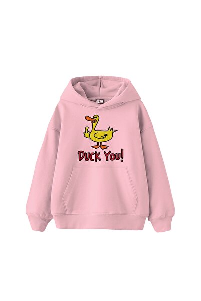 Bak Moda Προηγμένο ροζ φούτερ με στάμπα Duck You, Unisex
