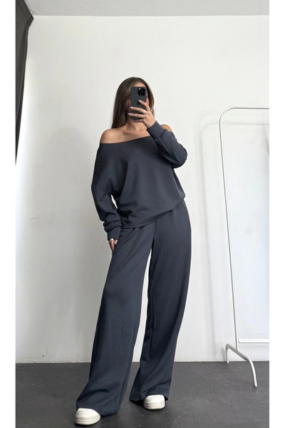 nona butik Σετ Meva Off Shoulder - Ανθρακί