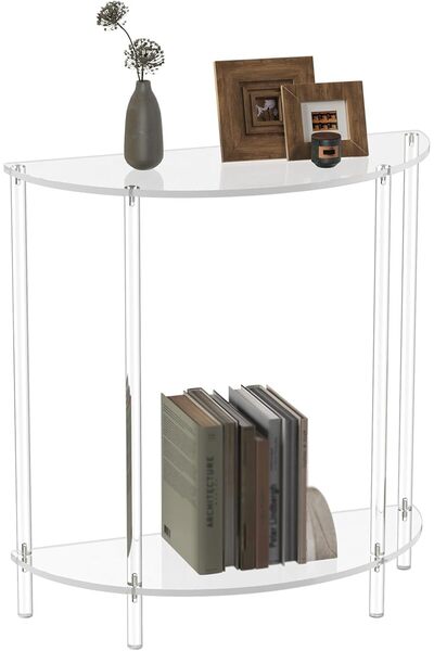 Slasa Half-Moon Acrylic Console Table, 2-Tier Clear Entryway Table for Sofa, Foyer, Hallway, Living