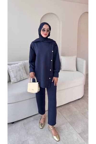 Molly Nelly Γυναικείο Σετ Παντελόνι Σκουμπά με Πλαϊνά Κουμπώματα Τσόκερ