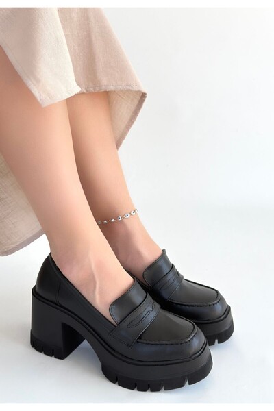 BESKAR Janes black leather platform heel shoes