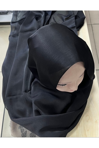 Gül Eşarp 2.50 CM UZUN JANJAN KUMAŞ ABİYE ŞAL SİYAH