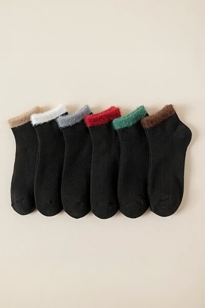 Hitit Socks Женски 6 чифта многоцветни плюшени топли и удобни ежедневни хавлии Термо пантофи Многоцветни