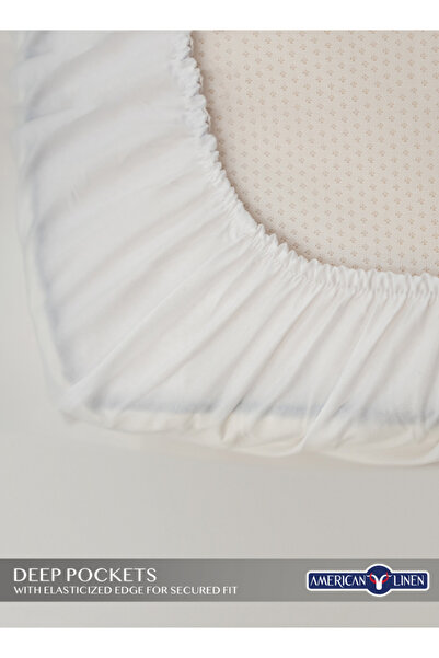 American Linen King Plain Fitted Elastic Bedsheet with 2 Pillow Case 200 x 200 Cm White